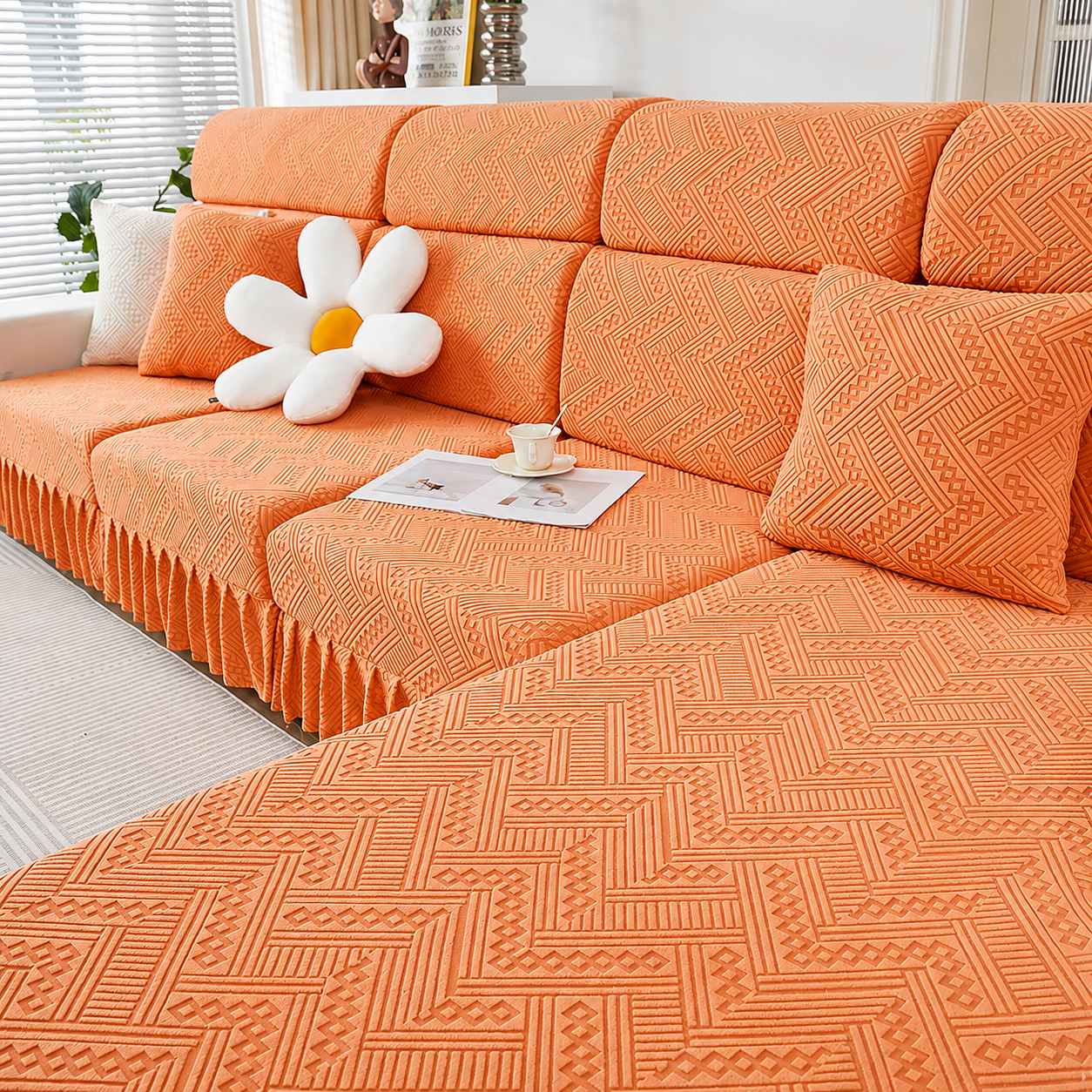 Non Slip L Shaped Skirted Cushion Slipcover Sofa Couch Cover