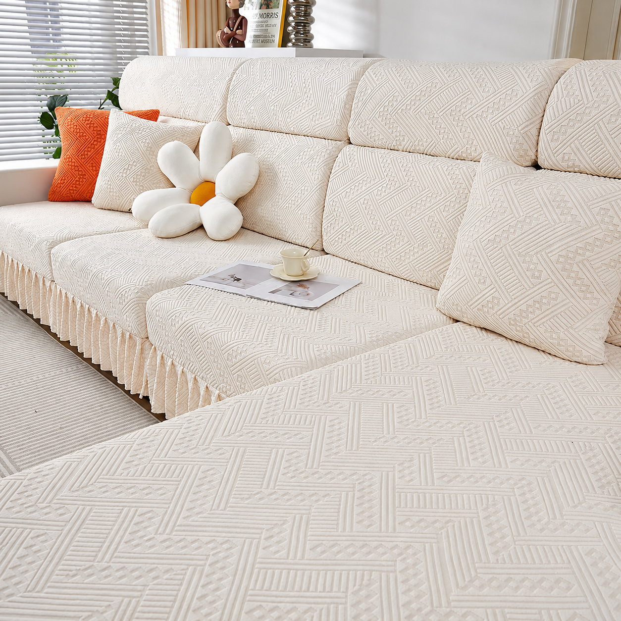 Non Slip L Shaped Skirted Cushion Slipcover Sofa Couch Cover