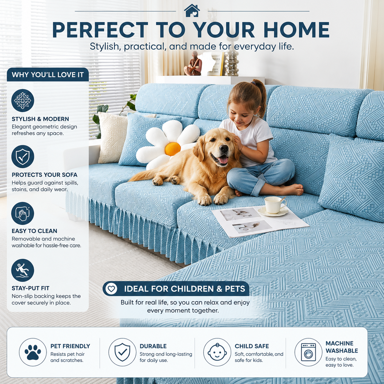 Non Slip L Shaped Skirted Cushion Slipcover Sofa Couch Cover