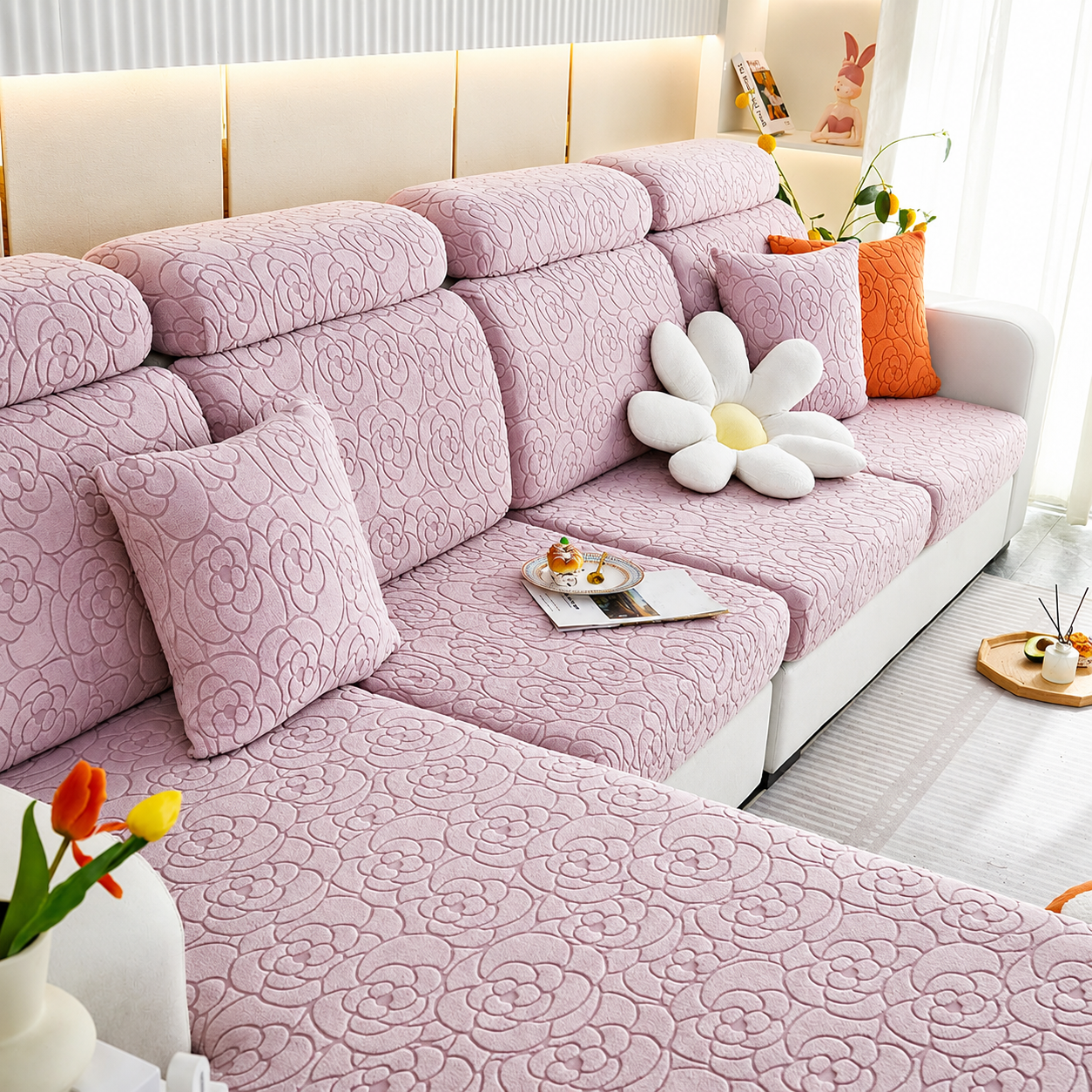 Anti Slip Floral L Shaped Sectional Cushion Sofa Couch Cover