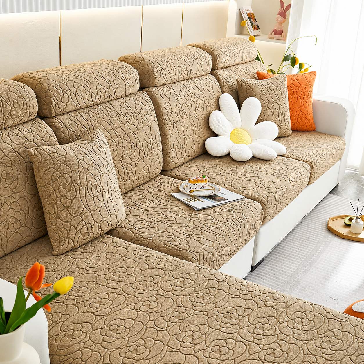 Anti Slip Floral L Shaped Sectional Cushion Sofa Couch Cover