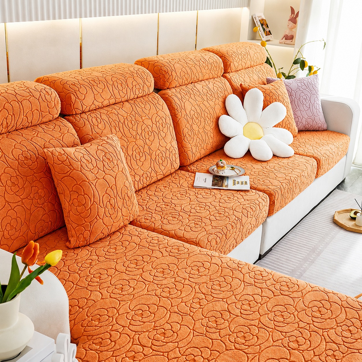 Anti Slip Floral L Shaped Sectional Cushion Sofa Couch Cover