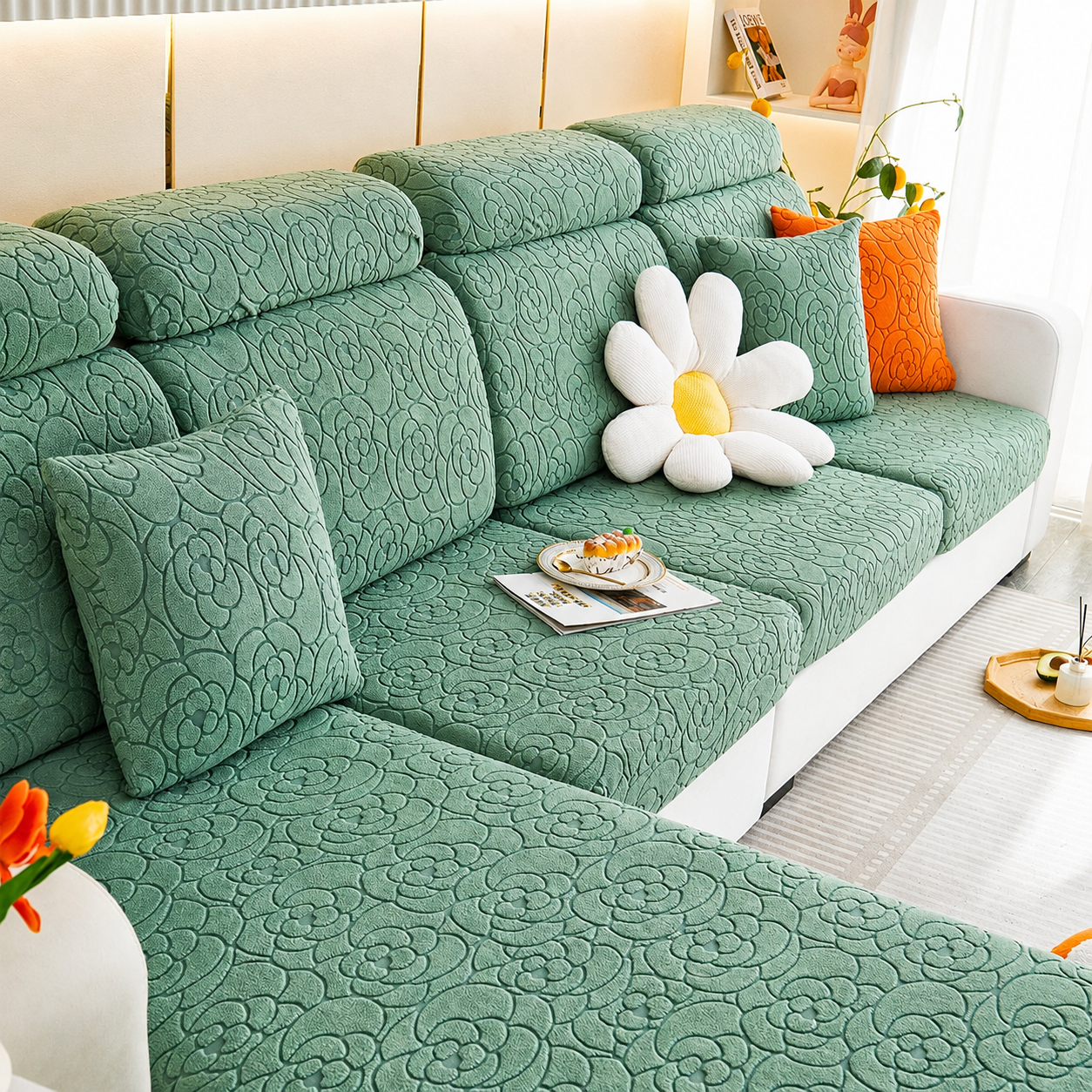 Anti Slip Floral L Shaped Sectional Cushion Sofa Couch Cover