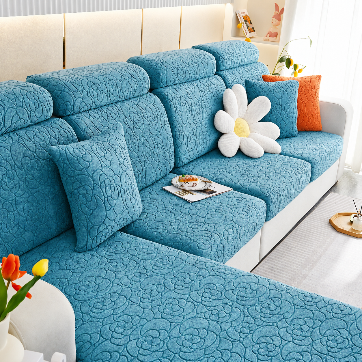 Anti Slip Floral L Shaped Sectional Cushion Sofa Couch Cover