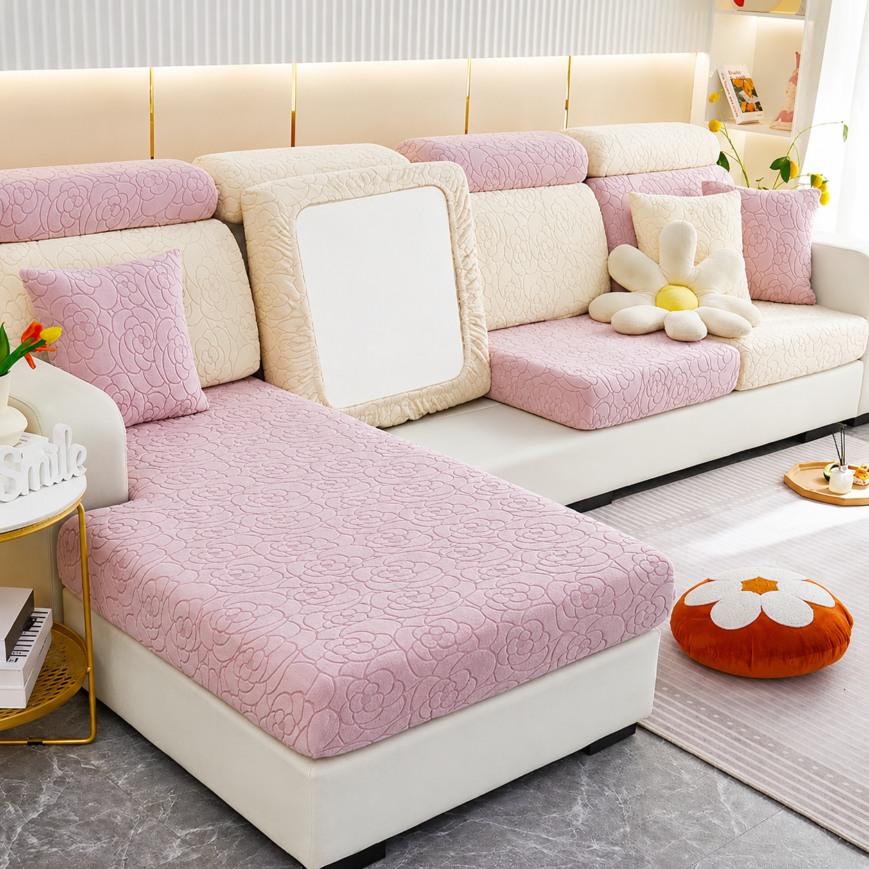 Anti Slip Floral L Shaped Sectional Cushion Sofa Couch Cover
