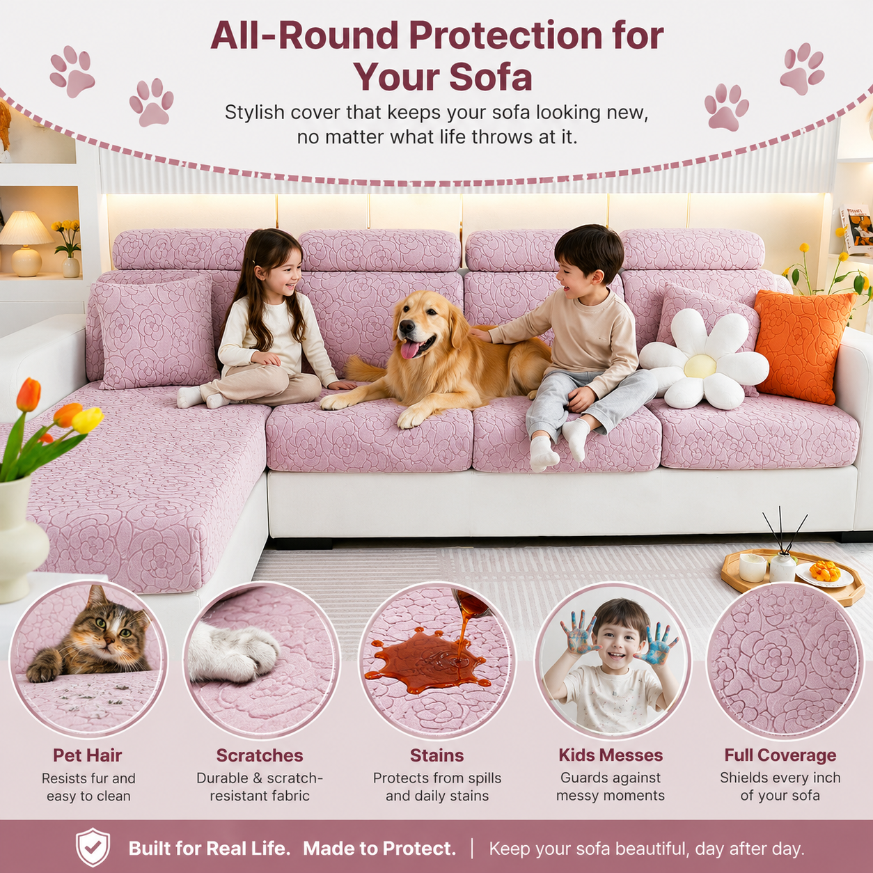 Anti Slip Floral L Shaped Sectional Cushion Sofa Couch Cover
