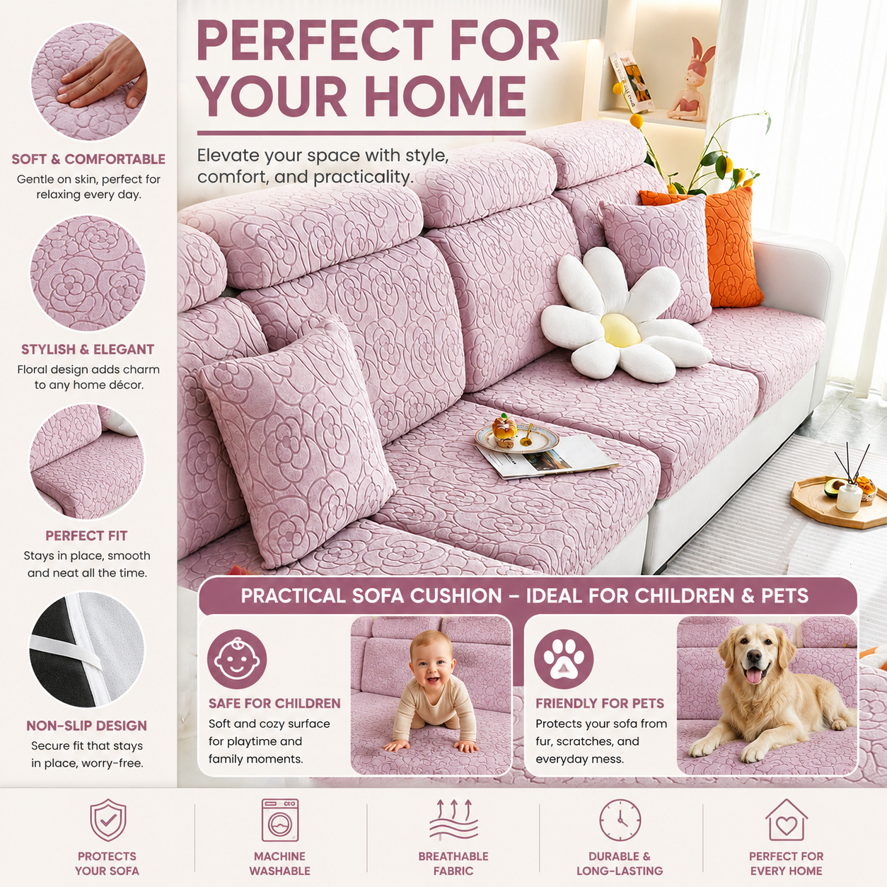 Anti Slip Floral L Shaped Sectional Cushion Sofa Couch Cover