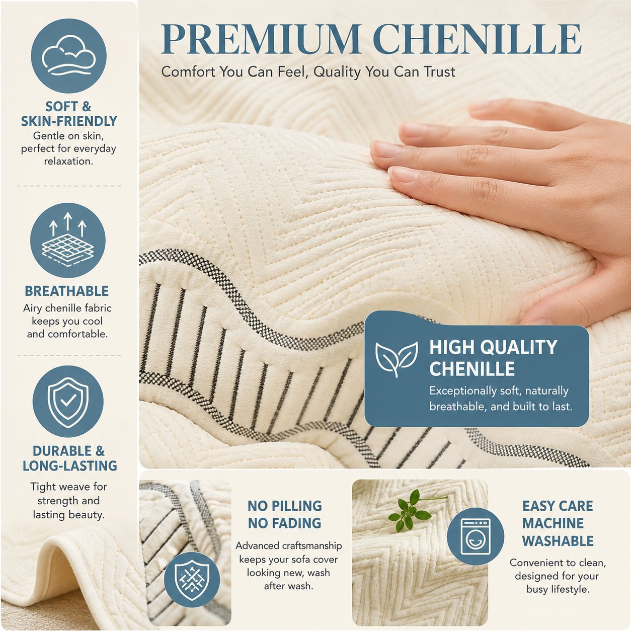 Non-Slip Quilted Chenille Sofa Couch Cover