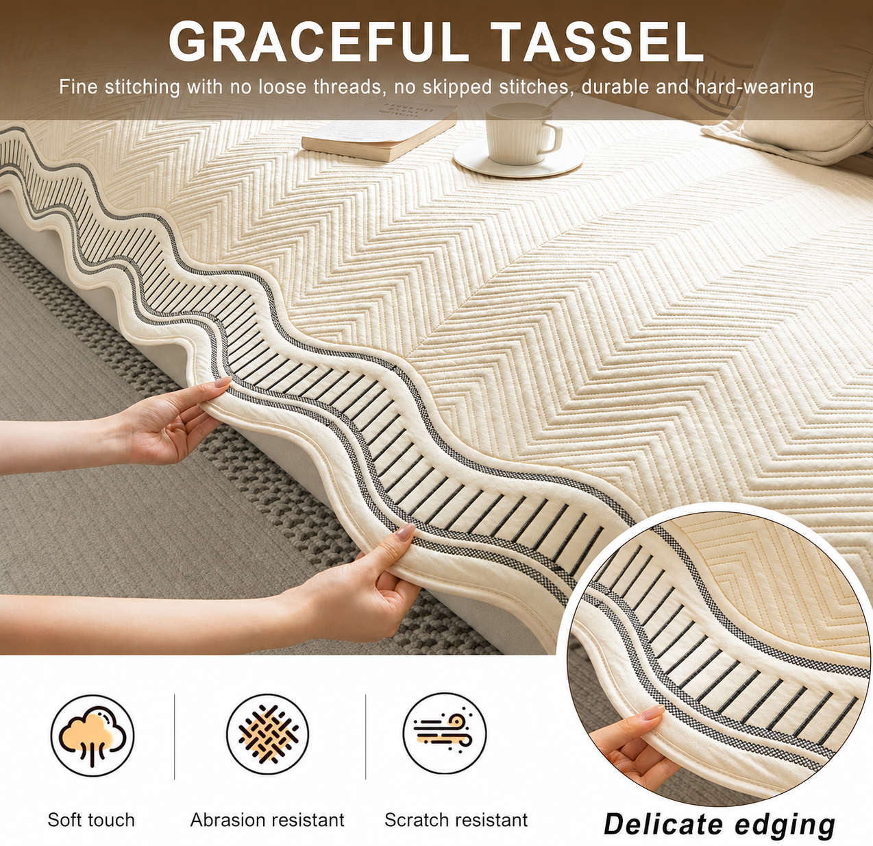 Non-Slip Quilted Chenille Sofa Couch Cover