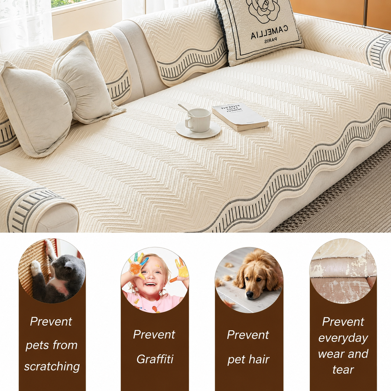Non-Slip Quilted Chenille Sofa Couch Cover