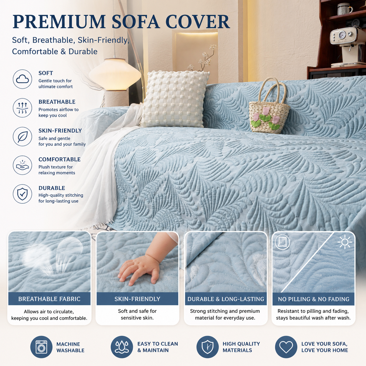 Non-Slip Elegant Quilted Tassels Sofa Couch Cover
