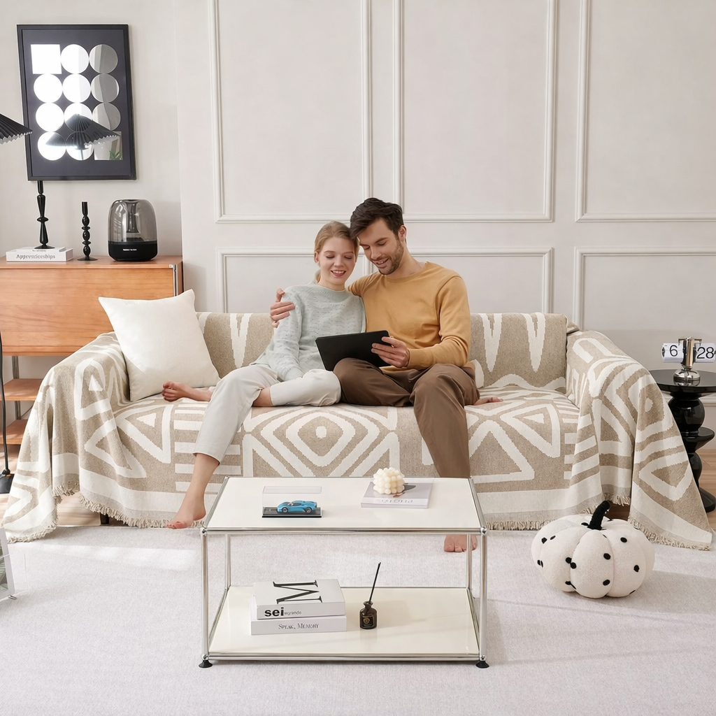 Chenille Reversible Modern Tassels Sofa Couch Cover