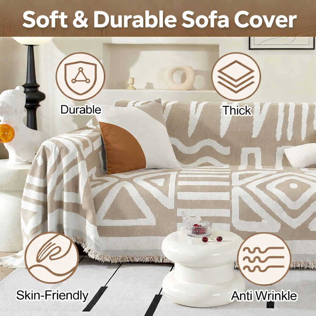 Chenille Reversible Modern Tassels Sofa Couch Cover