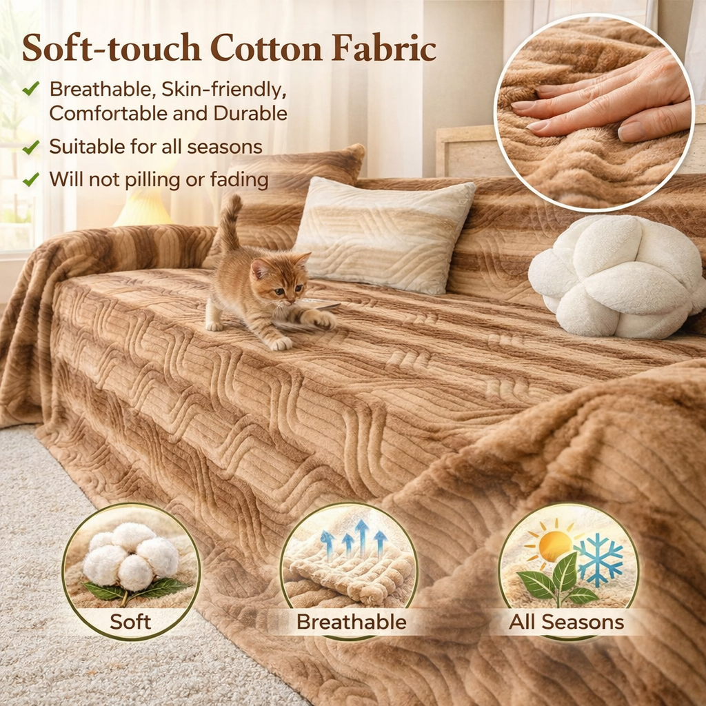 Casual Fuzzy Geometric Plush Sofa Couch Cover