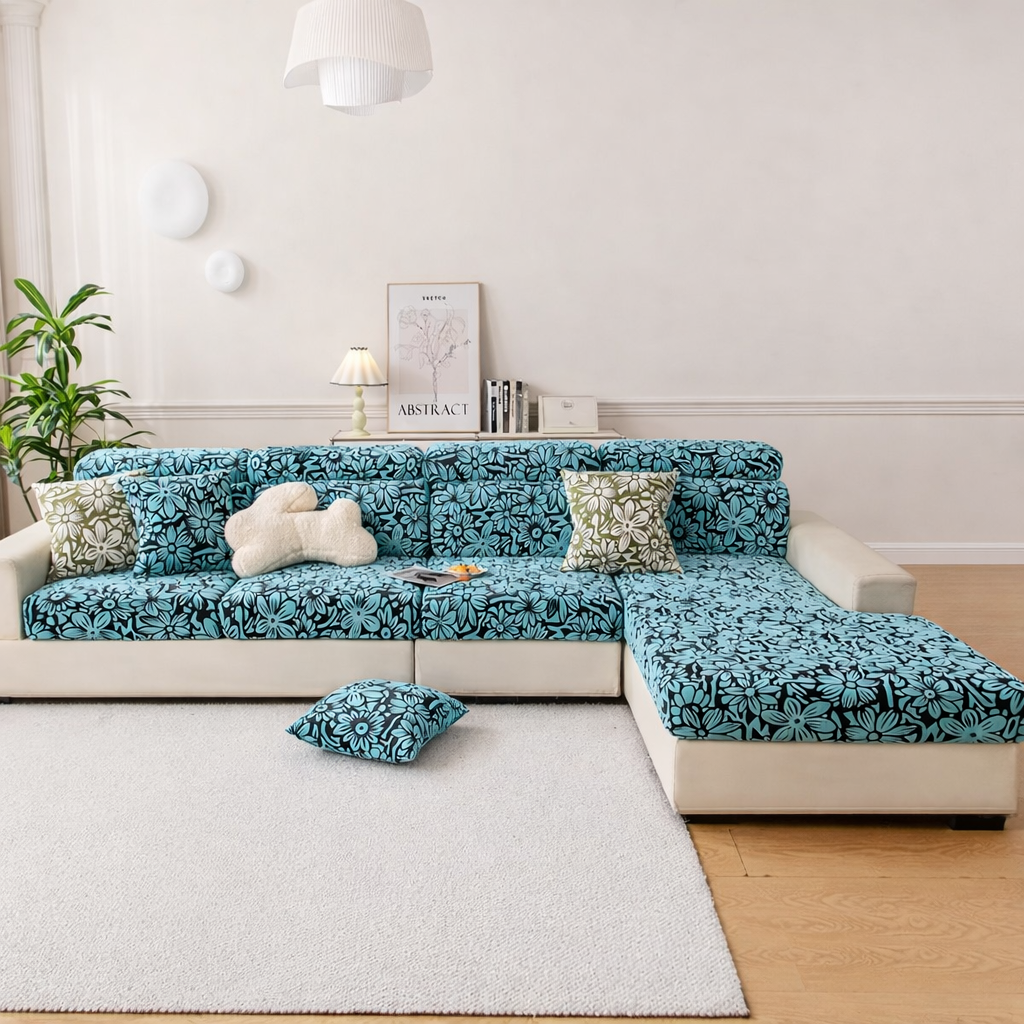Anti Slip Jacquard Floral L Shaped Sectional Cushion Sofa Couch Cover