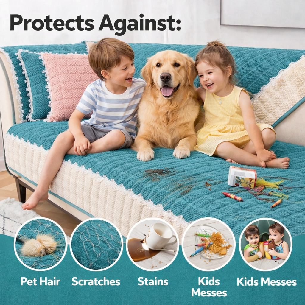 Non-Slip Quilted Lace Plush Sofa Couch Cover
