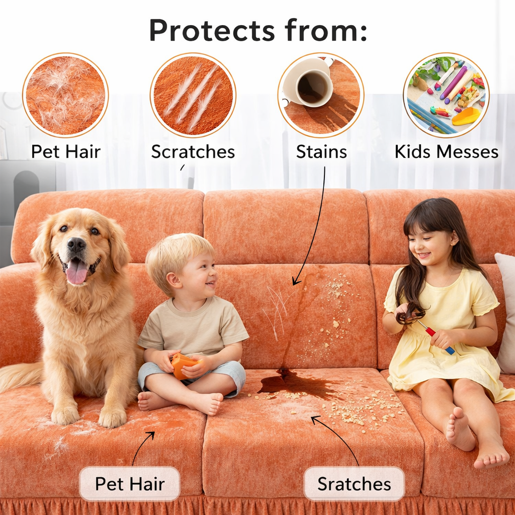 Chenille Anti-Slip L Shaped Skirted Cushion Sofa Couch Cover
