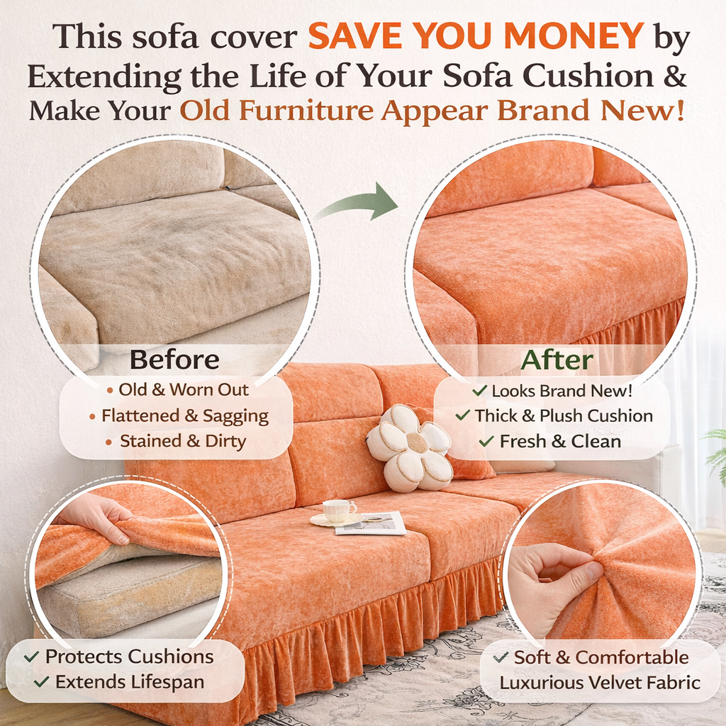 Chenille Anti-Slip L Shaped Skirted Cushion Sofa Couch Cover