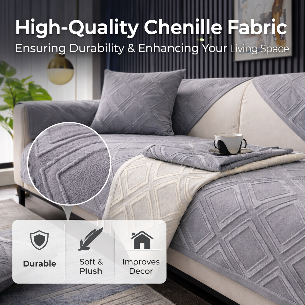 Non Slip Chenille Geometric Mat Couch Sofa Cover
