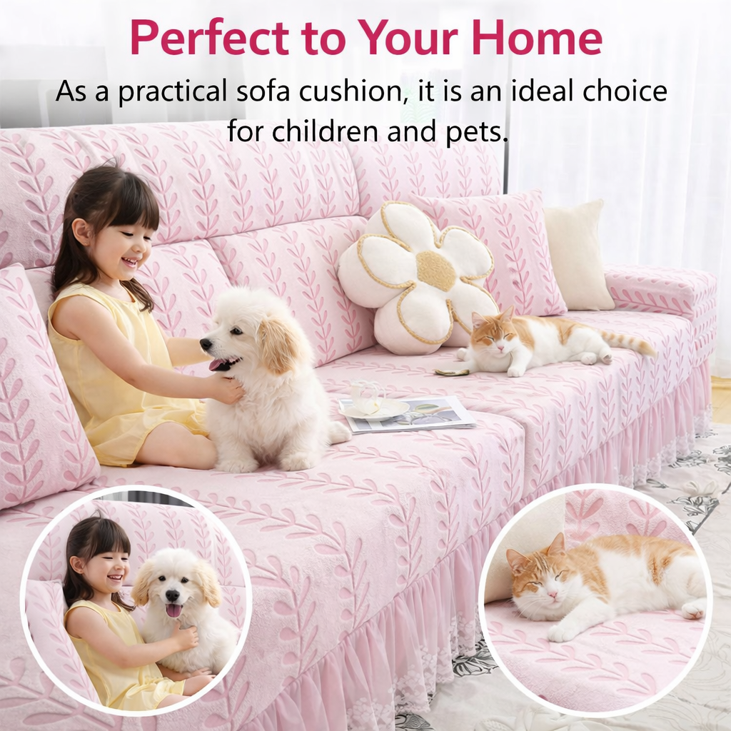 Anti-Slip L Shaped Leaf Skirted Cushion Sofa Couch Cover