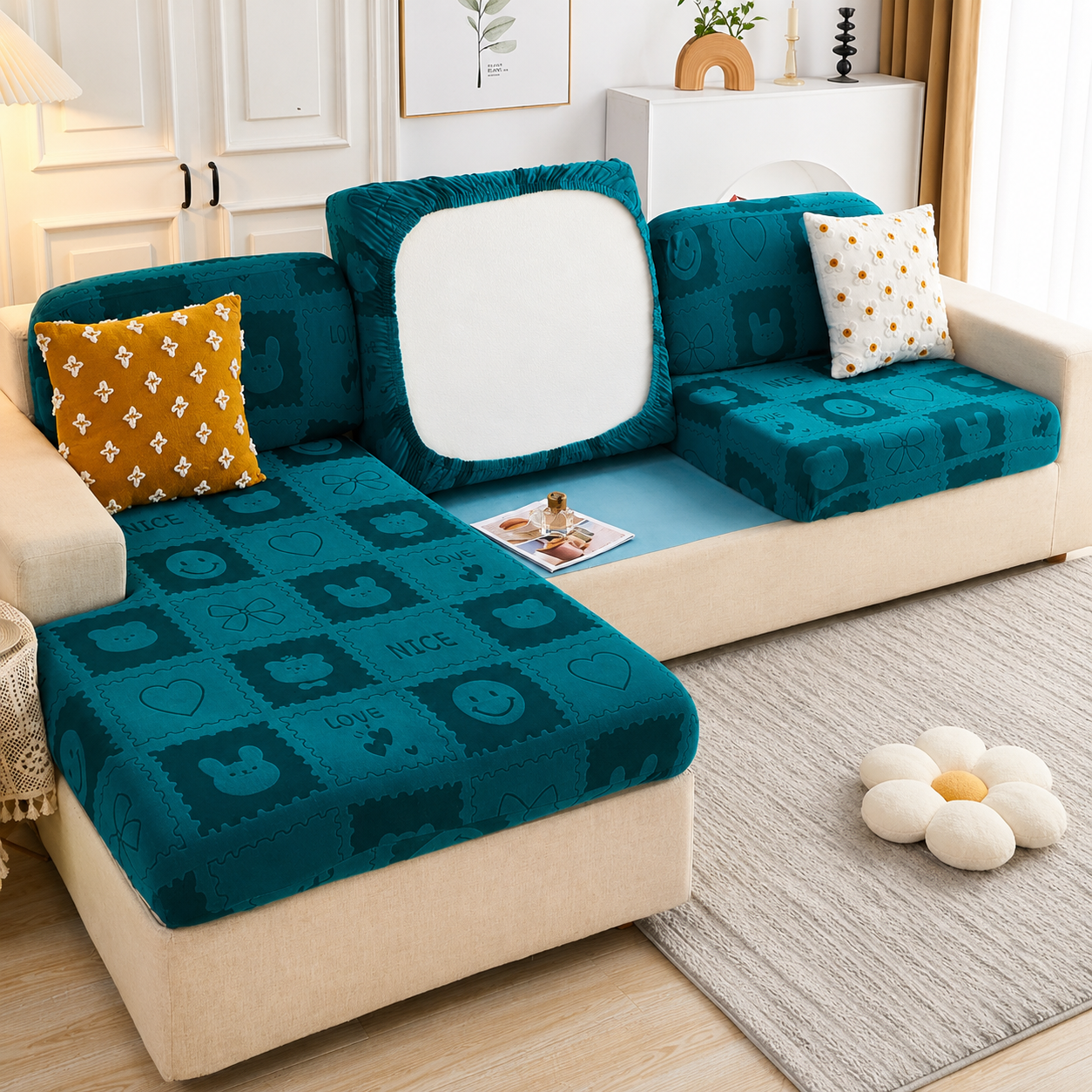 Anti Slip L Shaped Sectional Cushion Sofa Couch Cover