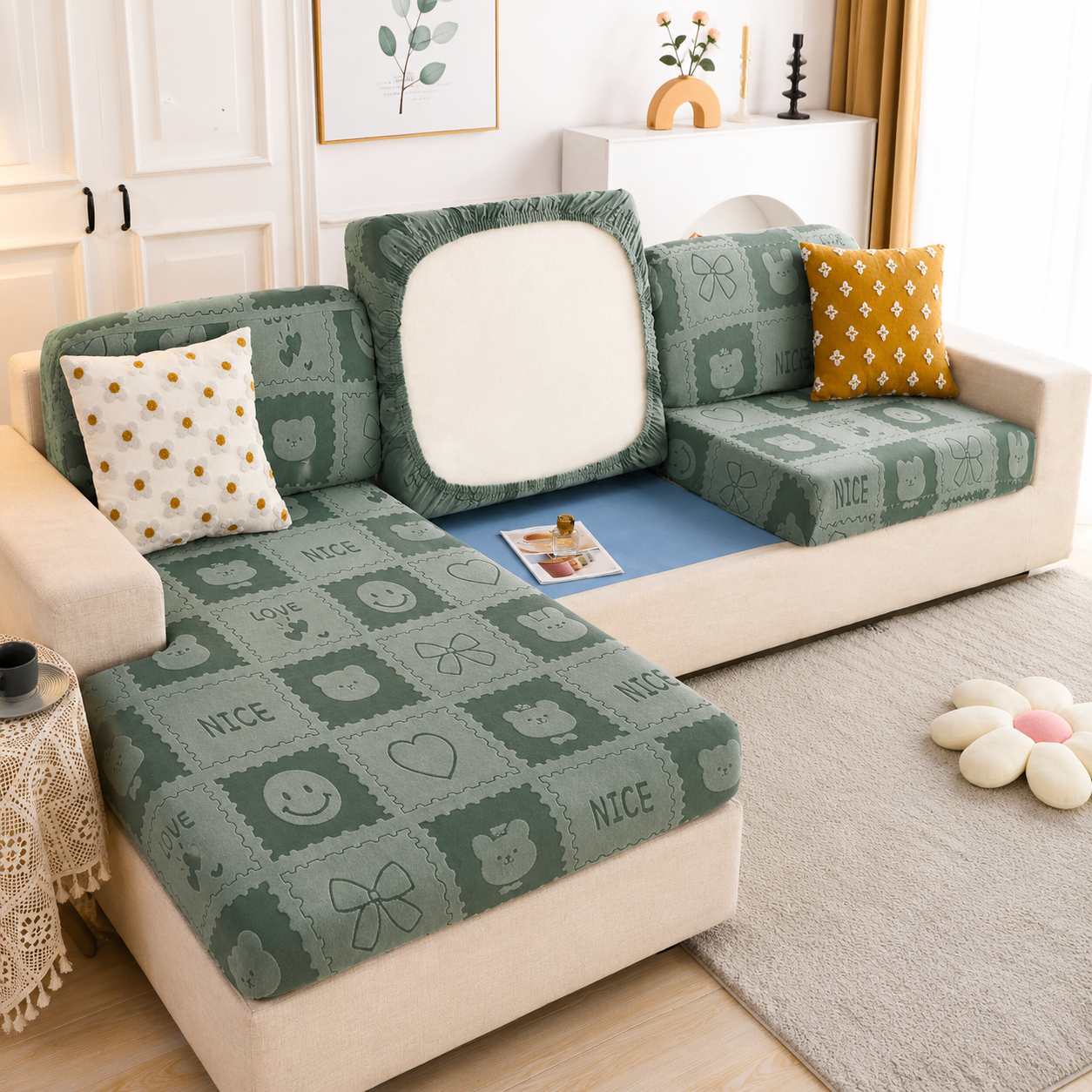 Anti Slip L Shaped Sectional Cushion Sofa Couch Cover