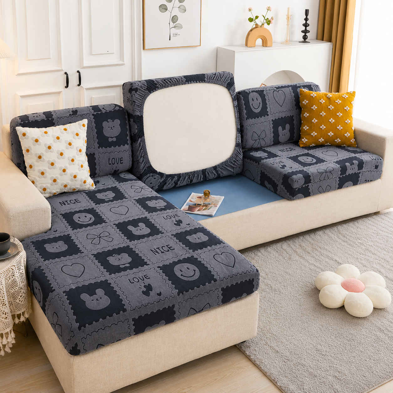 Anti Slip L Shaped Sectional Cushion Sofa Couch Cover