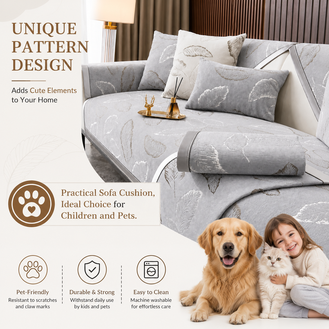 Non Slip Luxury Leaf Jacquard Chenille Sofa Couch Cover