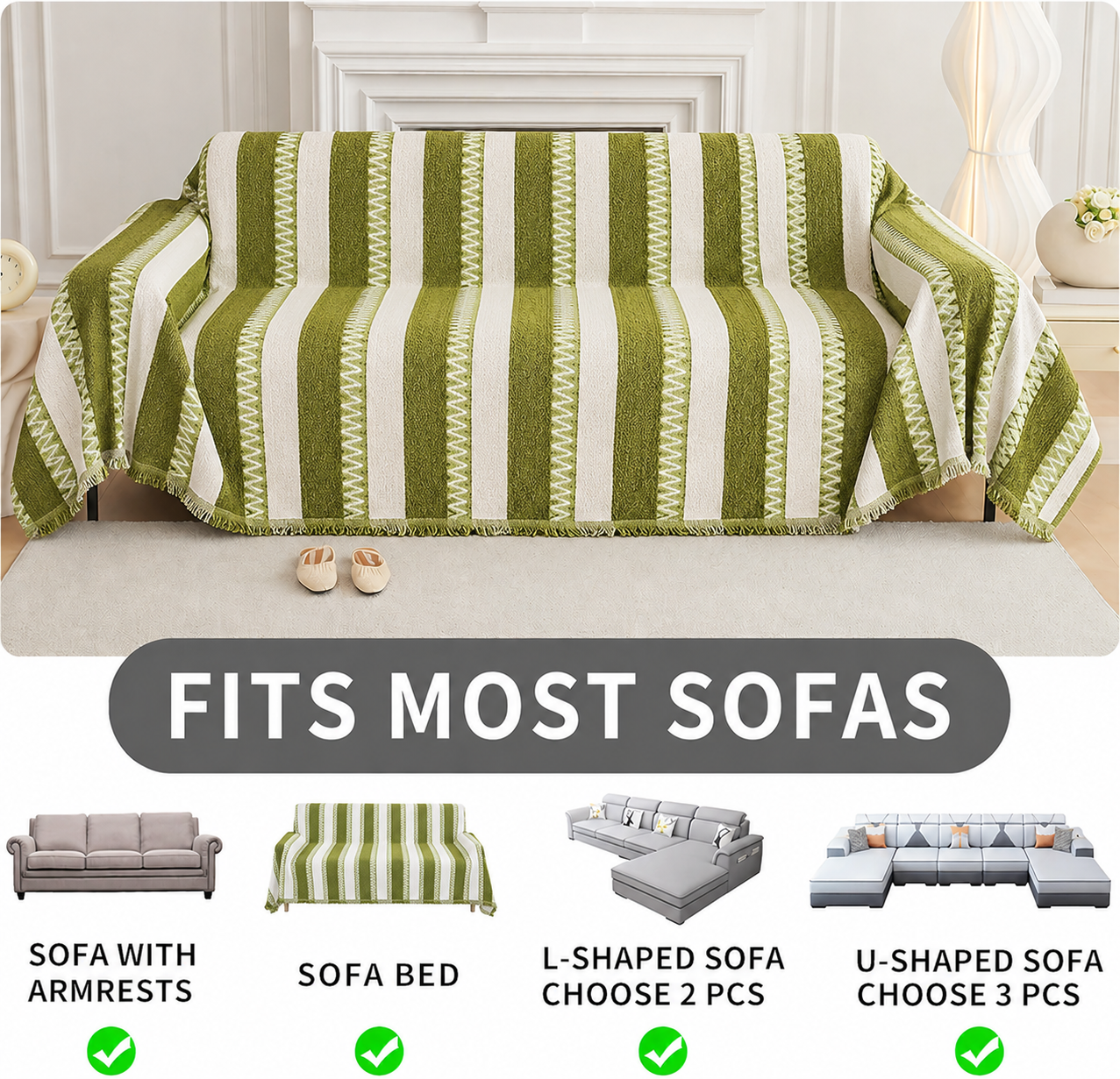 Elegant Anti-Slip Geometric Chenille Bohemian Sofa Couch Cover