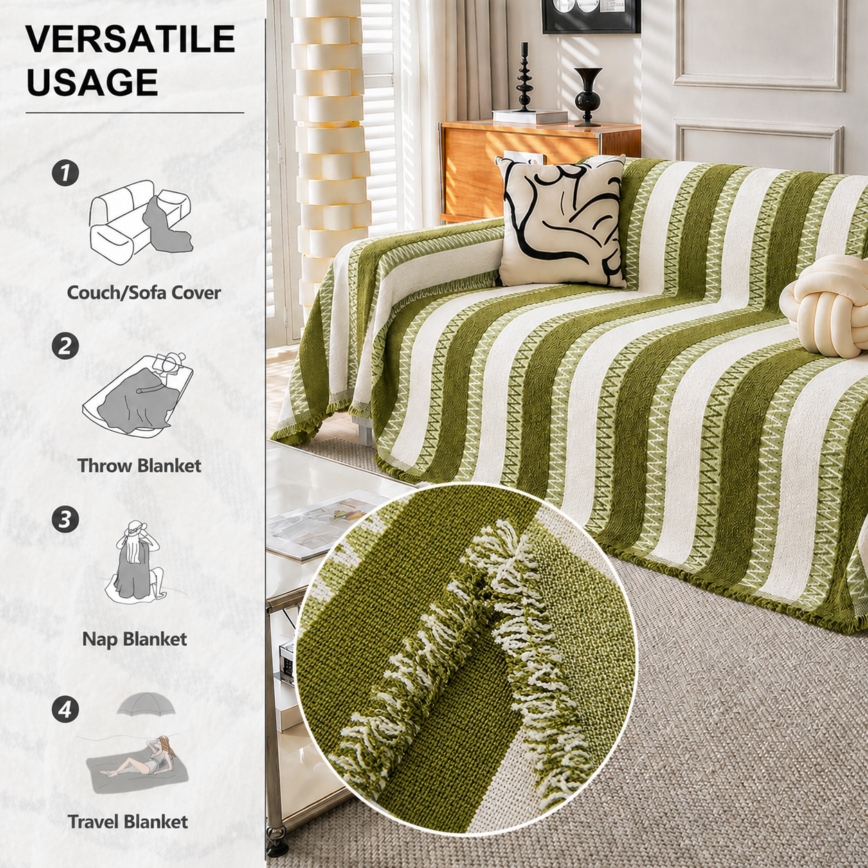 Elegant Anti-Slip Geometric Chenille Bohemian Sofa Couch Cover
