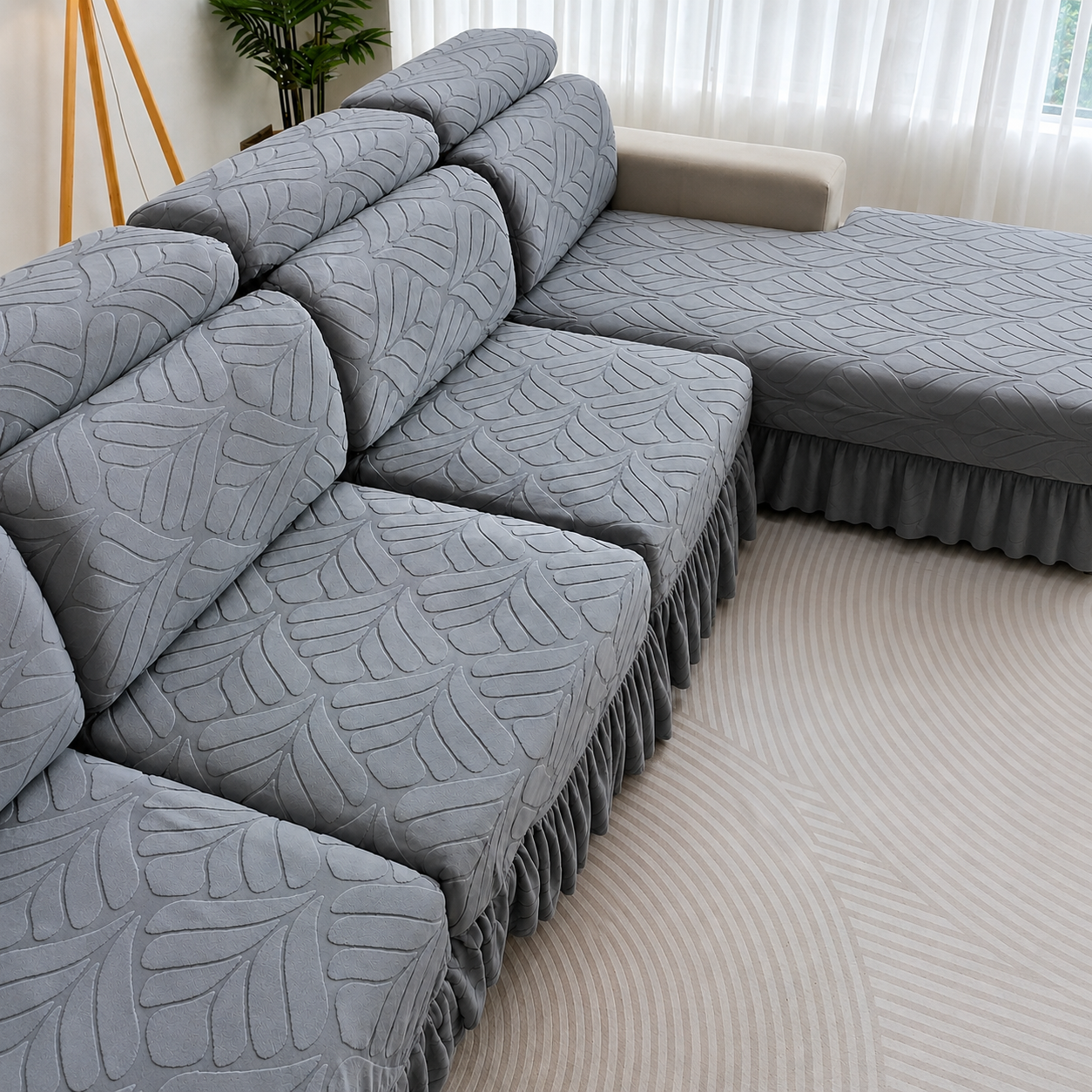 L Shaped Skirted Leaf Cushion Slipcover Sofa Couch Cover