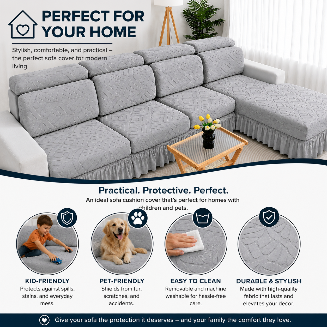 L Shaped Skirted Leaf Cushion Slipcover Sofa Couch Cover