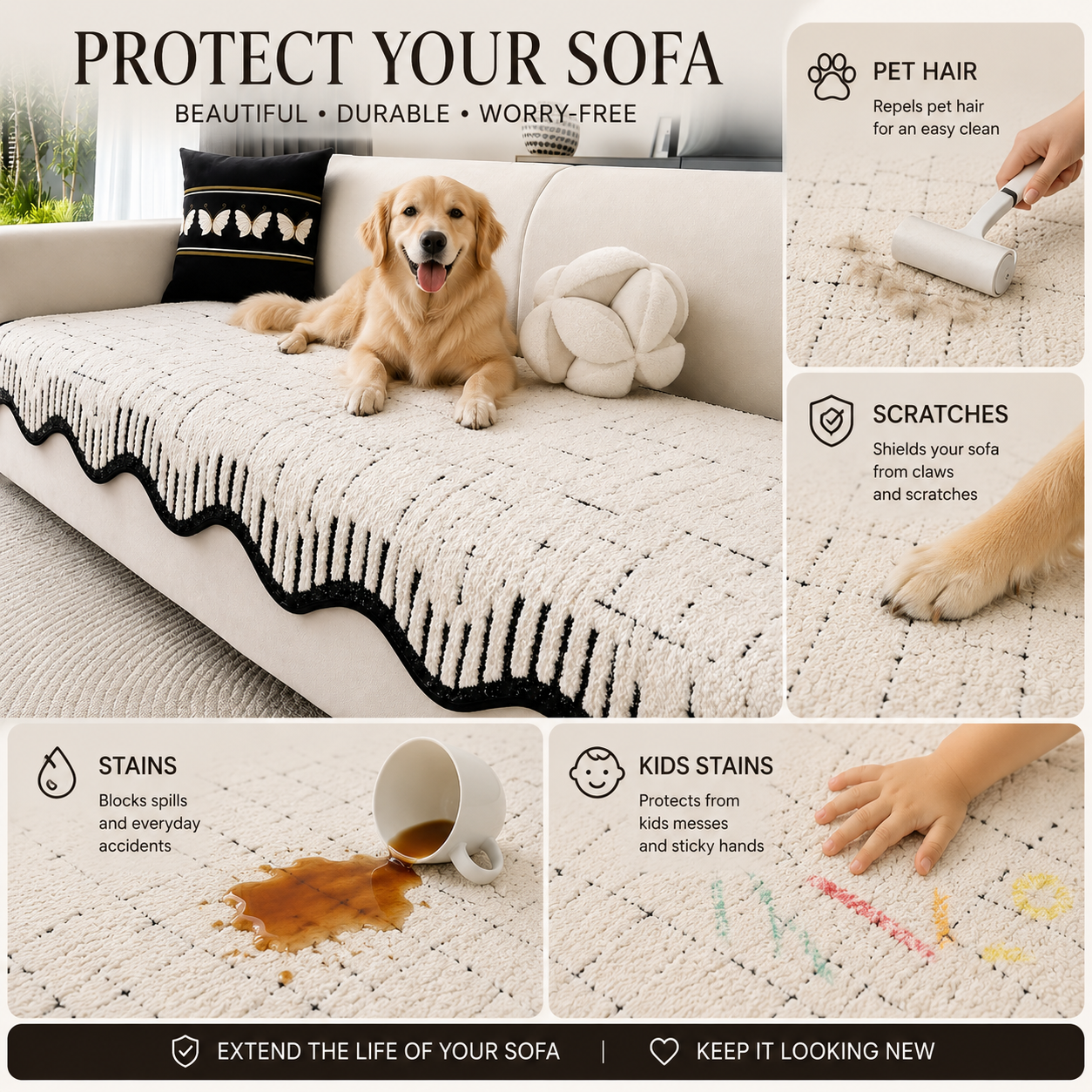 Non-Slip Wave Geometric Plush Fuzzy Furry Sofa Couch Cover