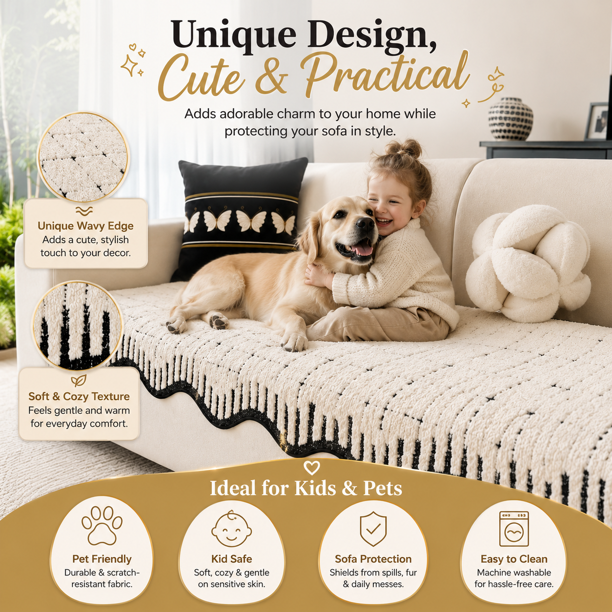 Non-Slip Wave Geometric Plush Fuzzy Furry Sofa Couch Cover