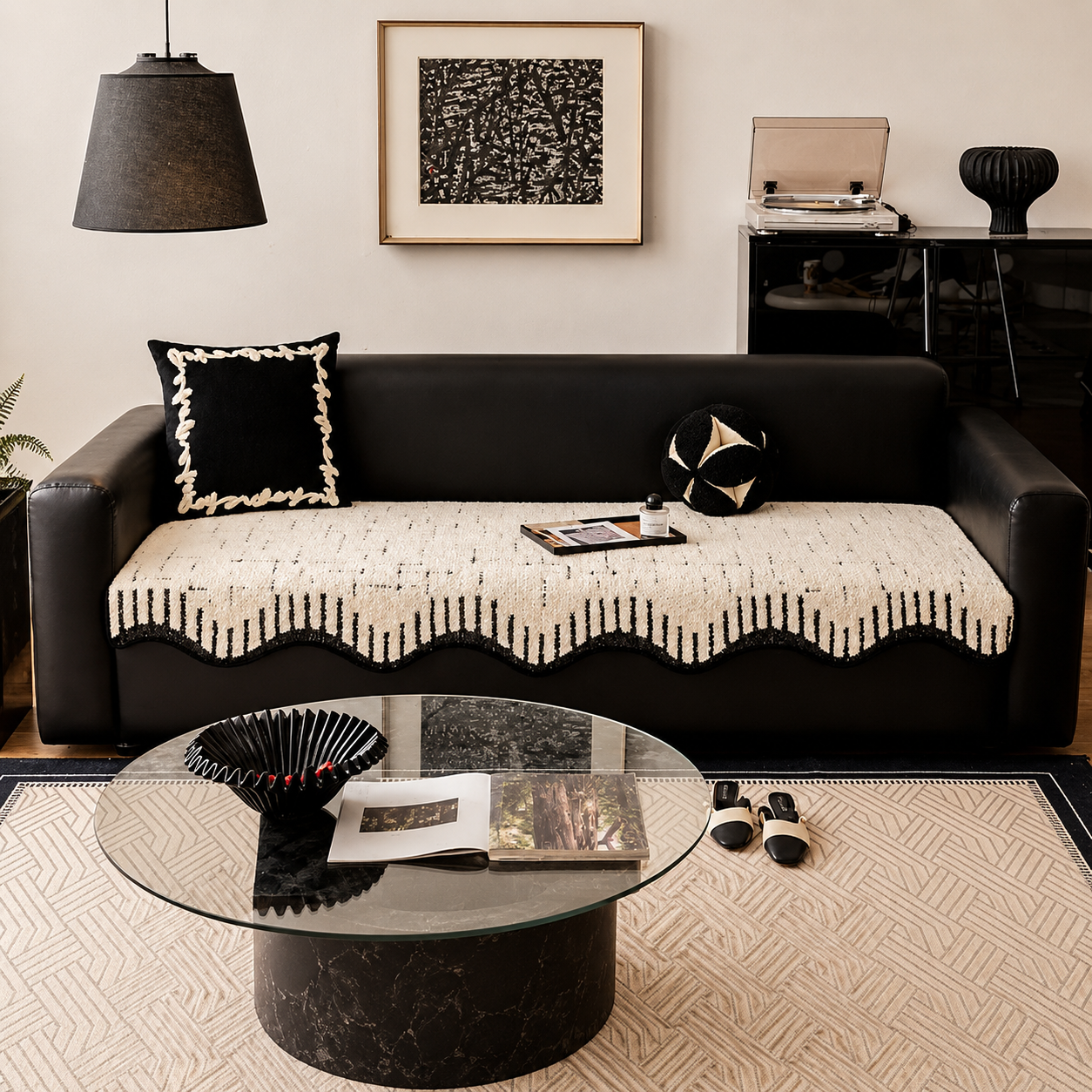 Non-Slip Wave Geometric Plush Fuzzy Furry Sofa Couch Cover