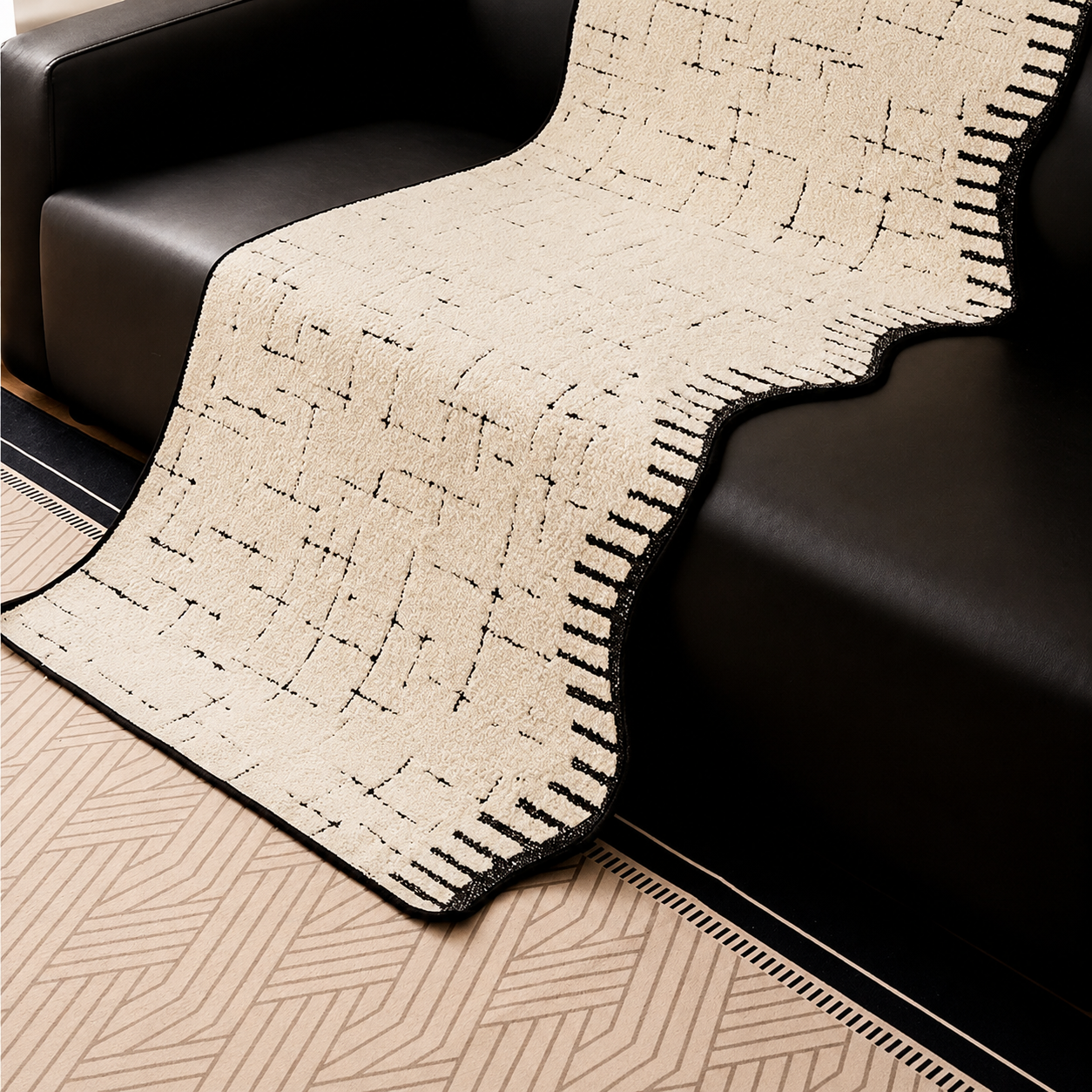 Non-Slip Wave Geometric Plush Fuzzy Furry Sofa Couch Cover