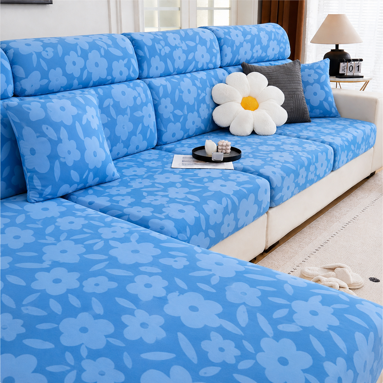 Anti Slip Floral L Shaped Sectional Cushion Sofa Couch Cover
