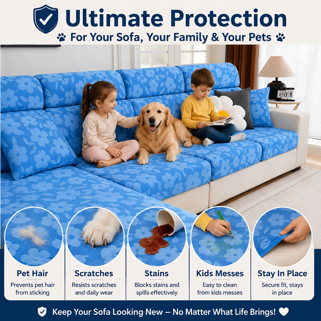 Anti Slip Floral L Shaped Sectional Cushion Sofa Couch Cover