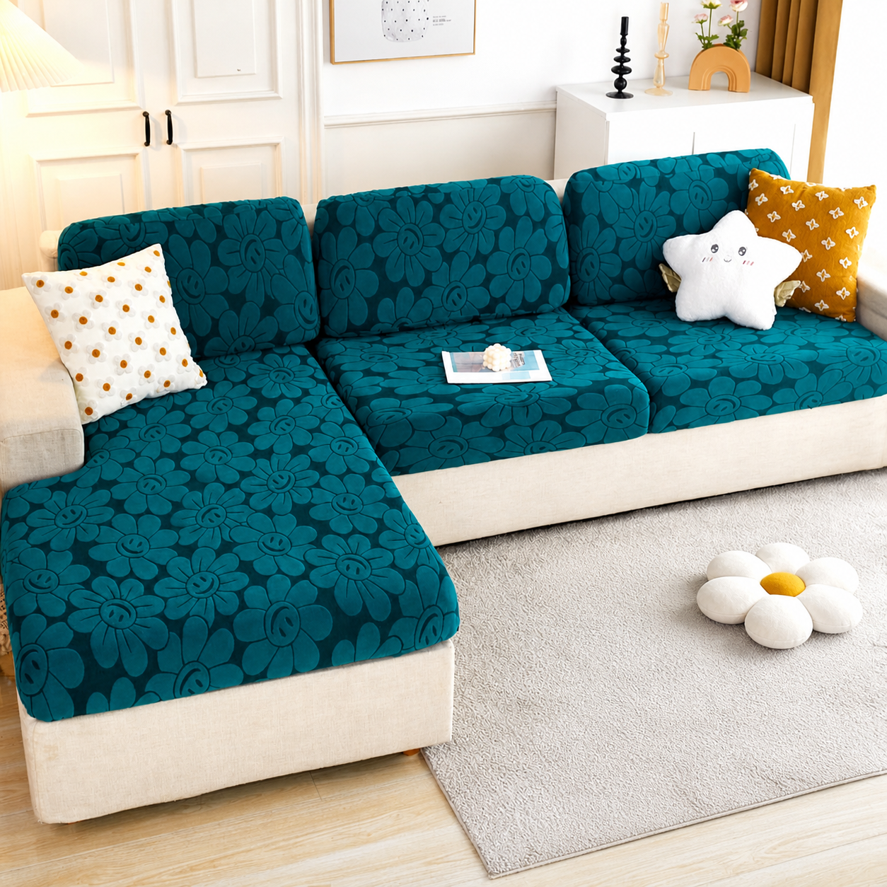 Anti Slip Sunflower L Shaped Sectional Cushion Sofa Couch Cover