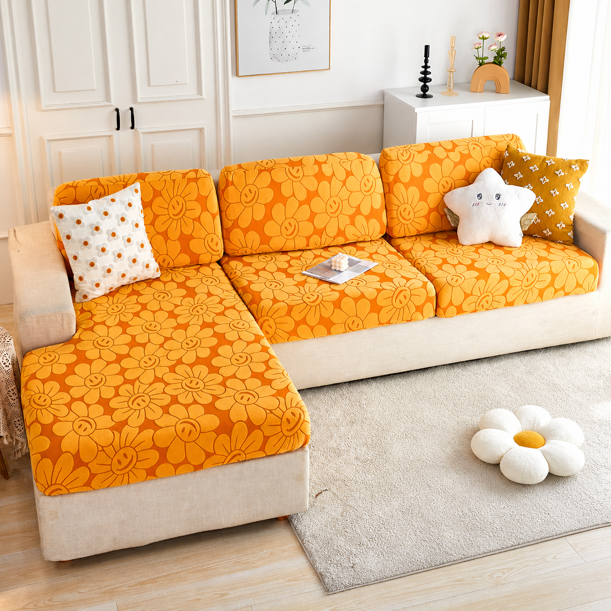 Anti Slip Sunflower L Shaped Sectional Cushion Sofa Couch Cover