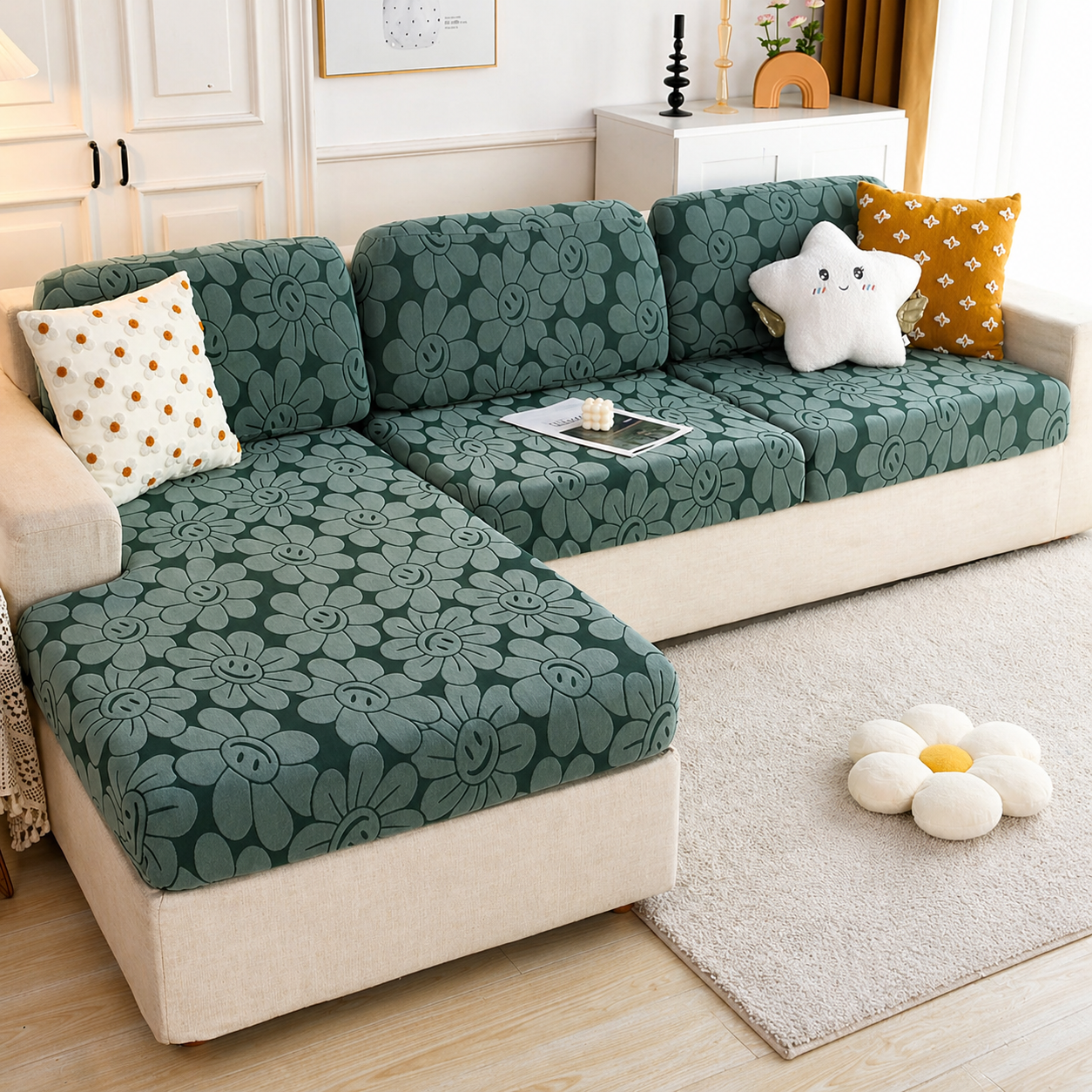 Anti Slip Sunflower L Shaped Sectional Cushion Sofa Couch Cover
