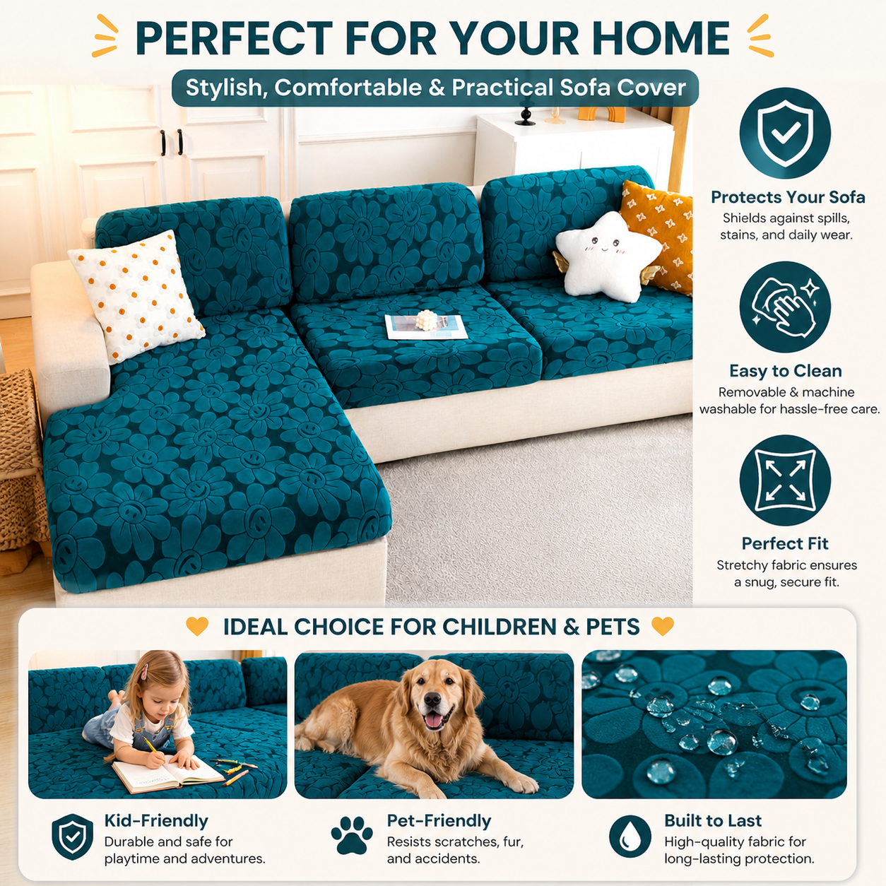 Anti Slip Sunflower L Shaped Sectional Cushion Sofa Couch Cover