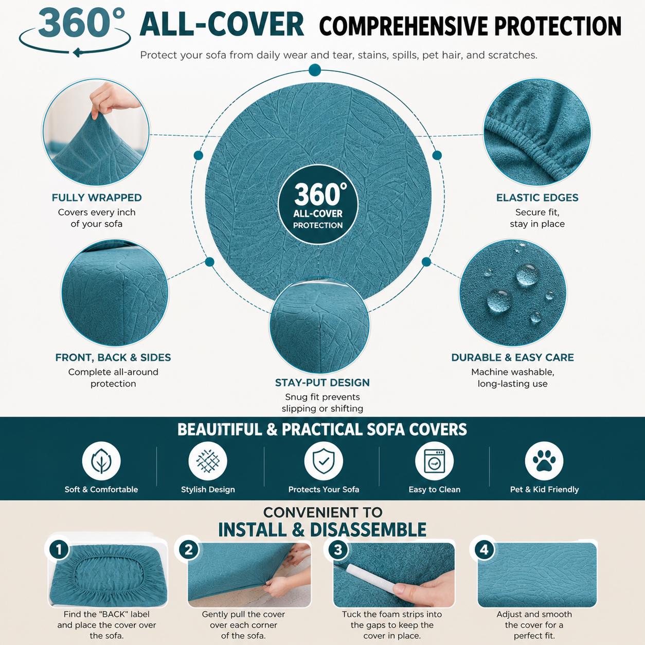 Anti Slip Jacquard Leaf L Shaped Sectional Cushion Sofa Couch Cover