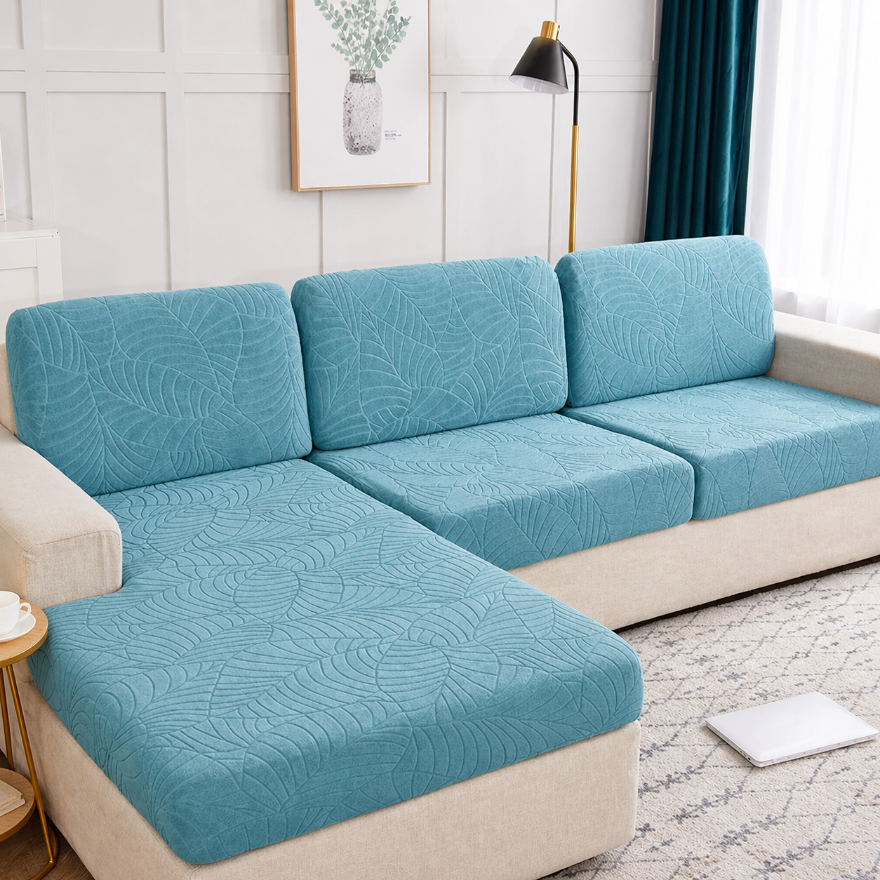 Anti Slip Jacquard Leaf L Shaped Sectional Cushion Sofa Couch Cover