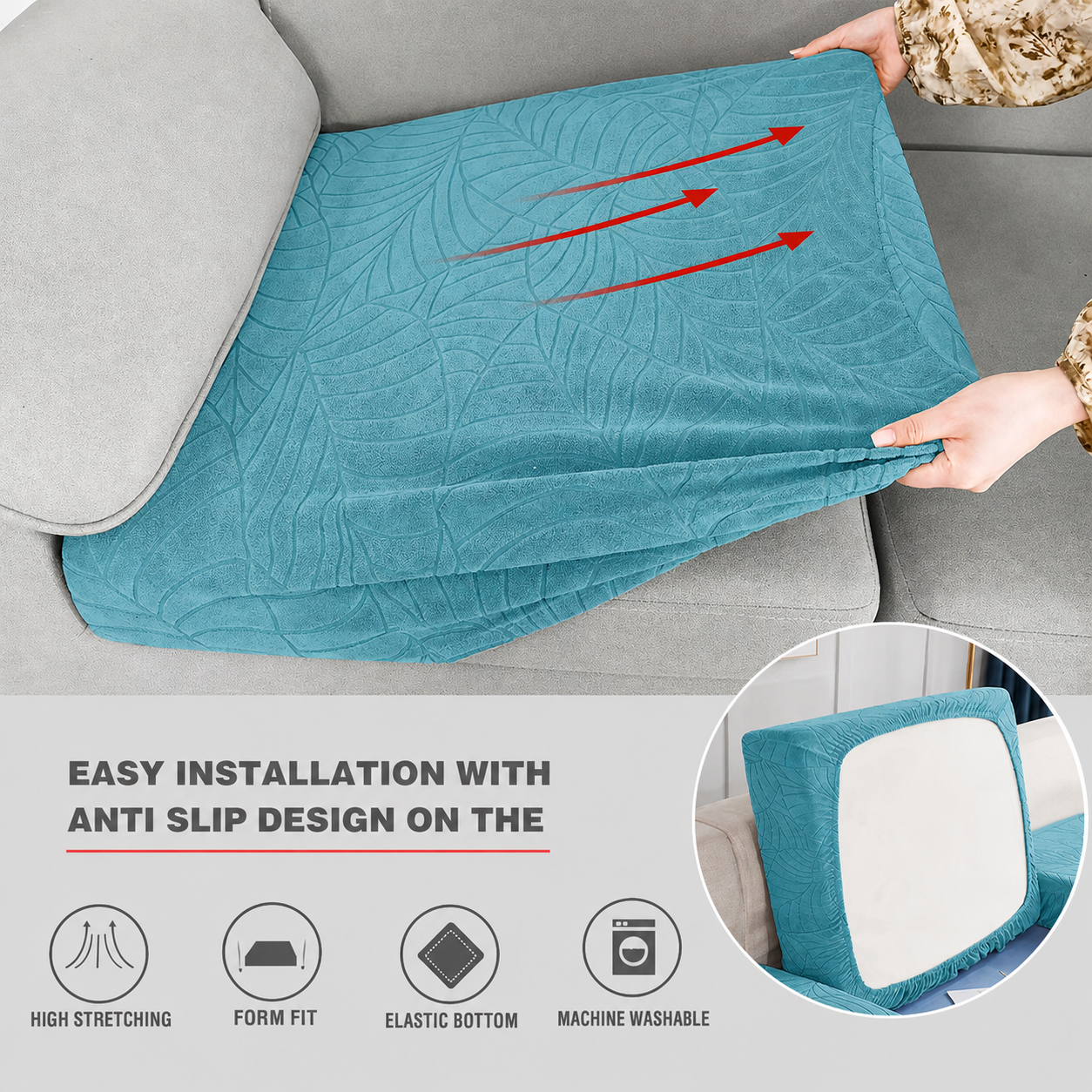 Anti Slip Jacquard Leaf L Shaped Sectional Cushion Sofa Couch Cover