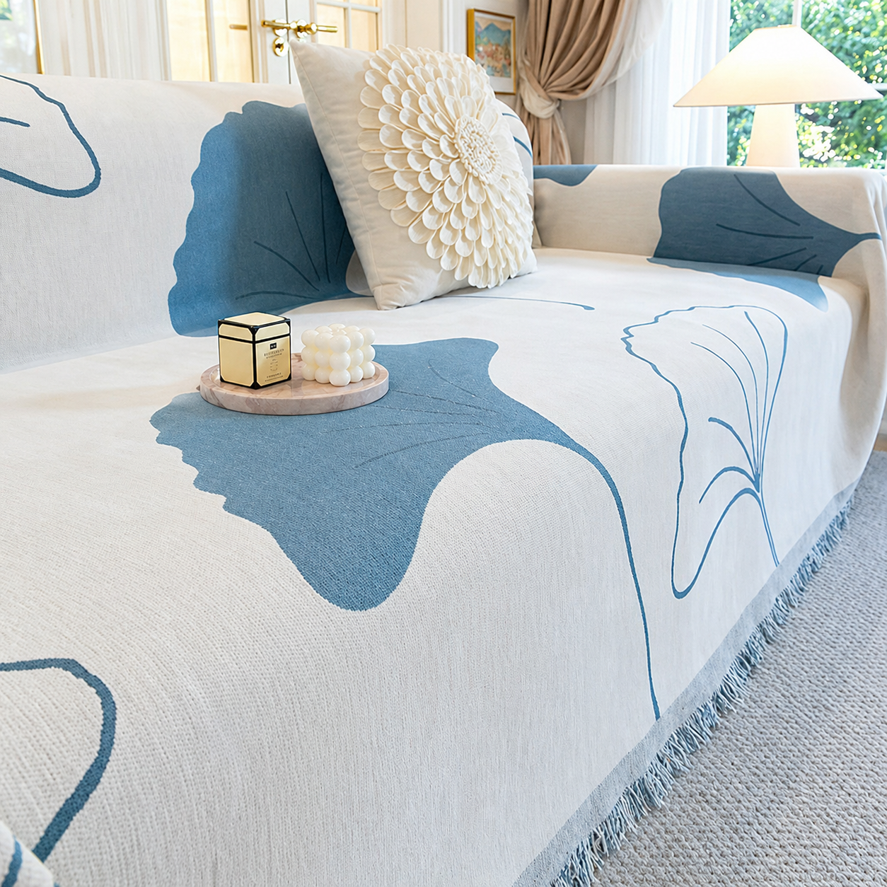 Reversible Modern Chenille Tassels Sofa Couch Cover