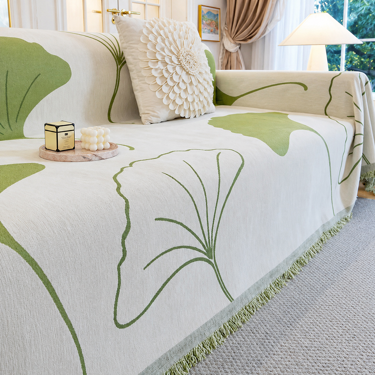 Reversible Modern Chenille Tassels Sofa Couch Cover
