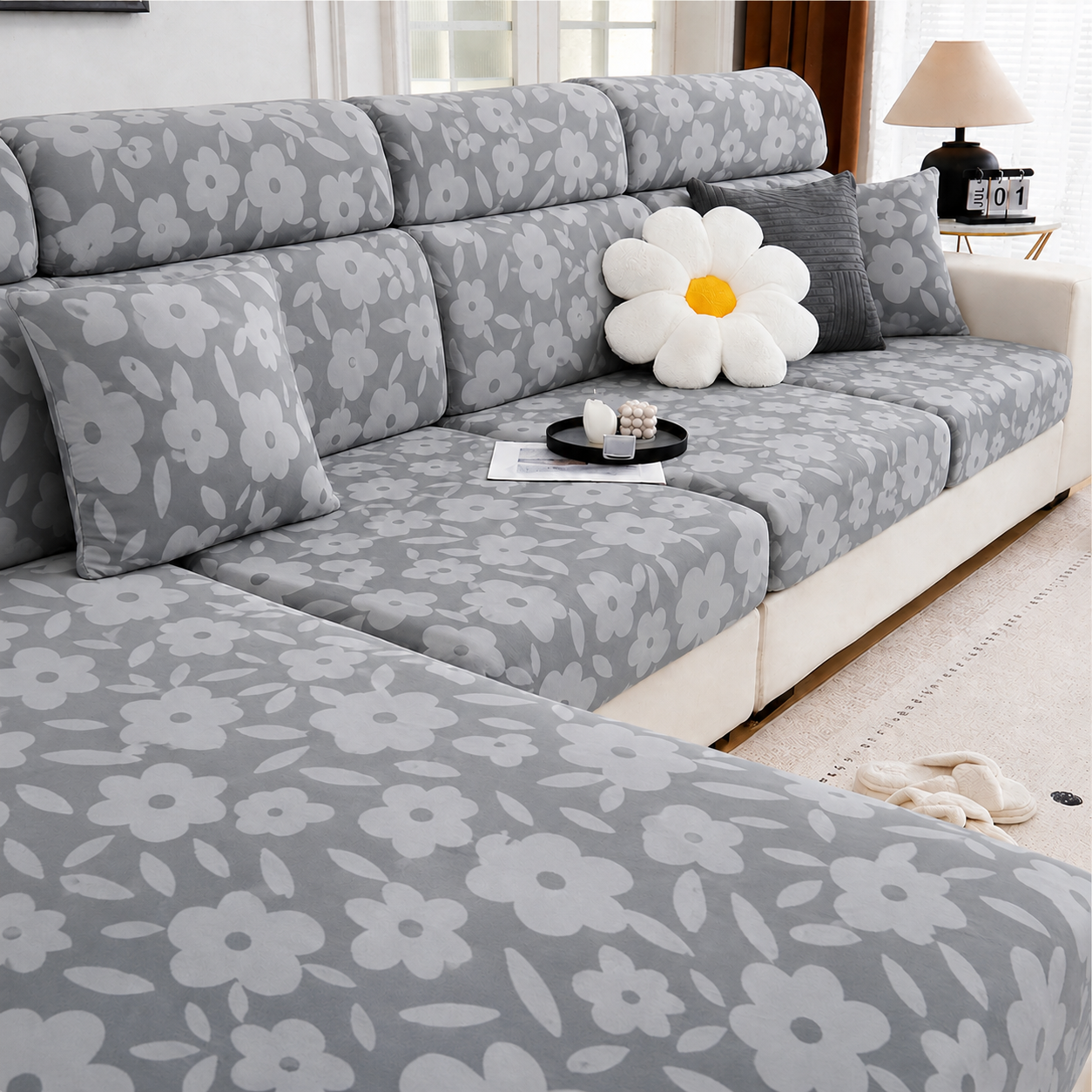 Anti Slip Floral L Shaped Sectional Cushion Sofa Couch Cover