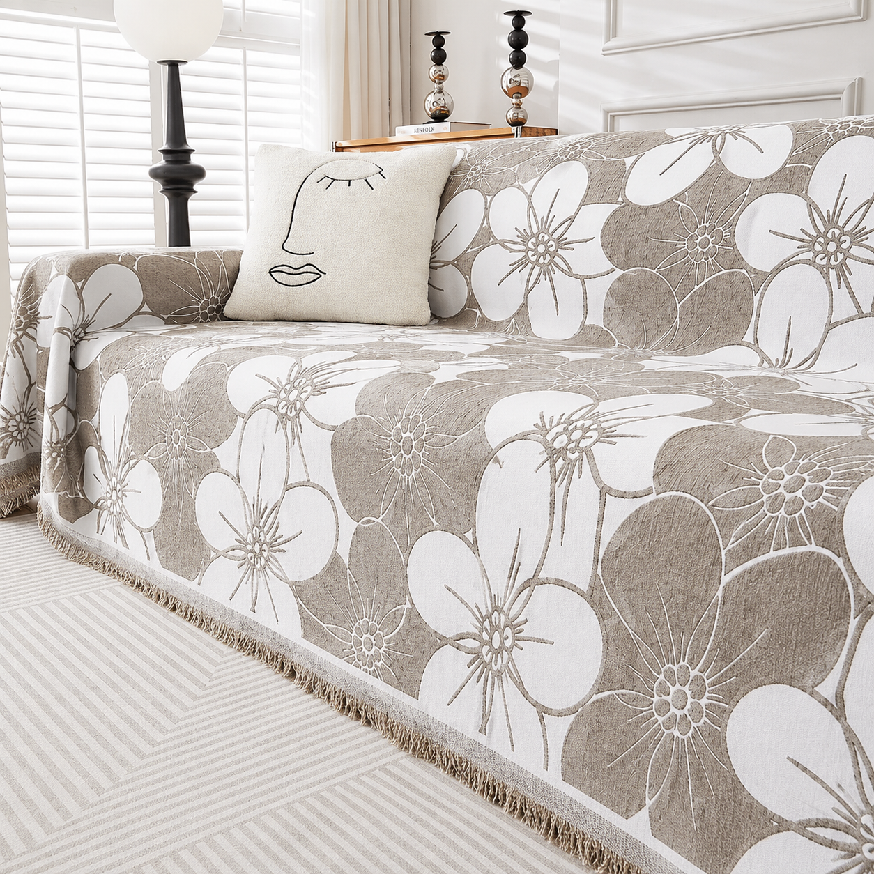 Elegance Chenille Anti-Slip Tassels Sofa Couch Cover
