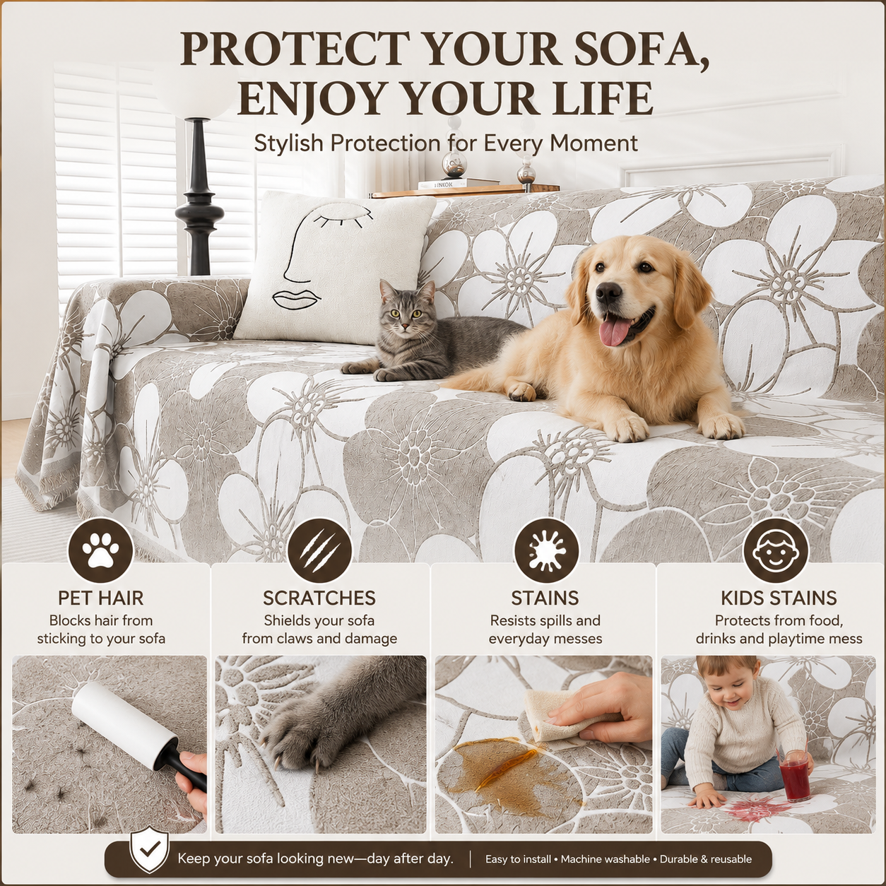 Elegance Chenille Anti-Slip Tassels Sofa Couch Cover